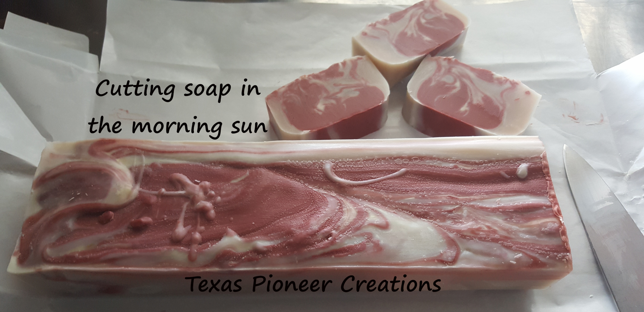 Cutting soap in the morning sun